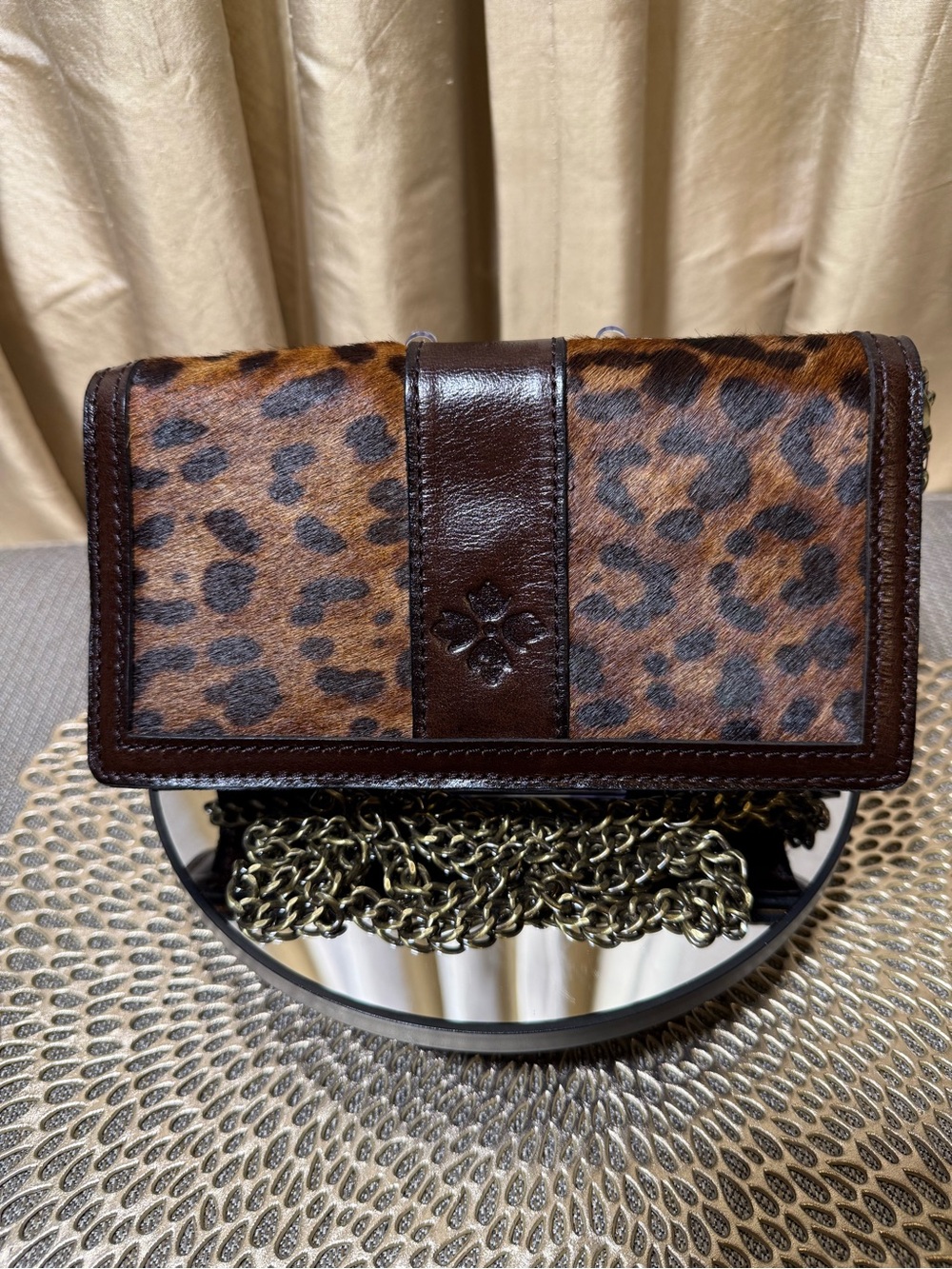Patricia Nash Leopard Haircalf Leather Chain Crossbody Clutch - Picture 4 of 13